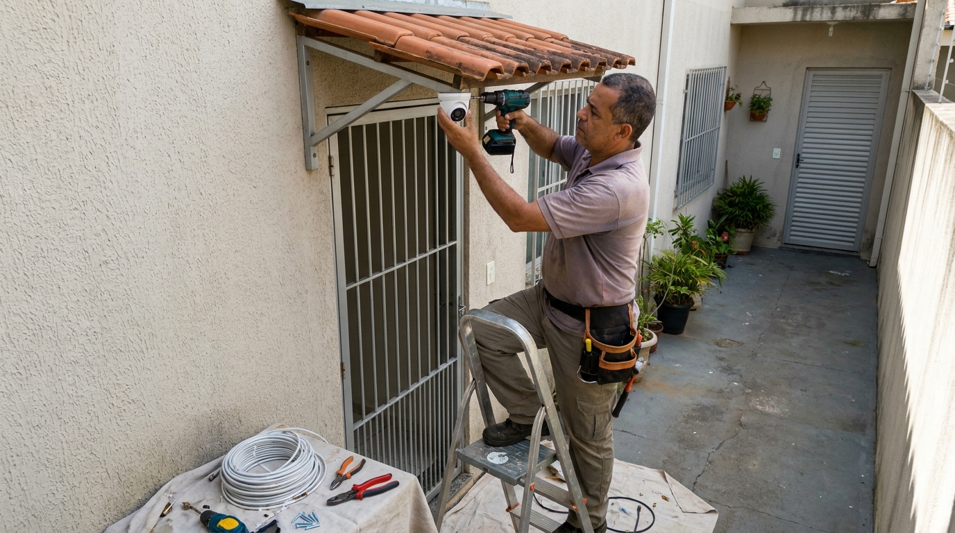 Eletricista instalando cameras de seguranca em Mogi das Cruzes‑SP