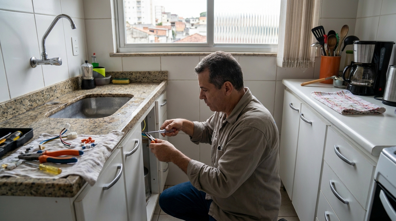 Eletricista instalando torneira eletrica em Mogi das Cruzes‑SP