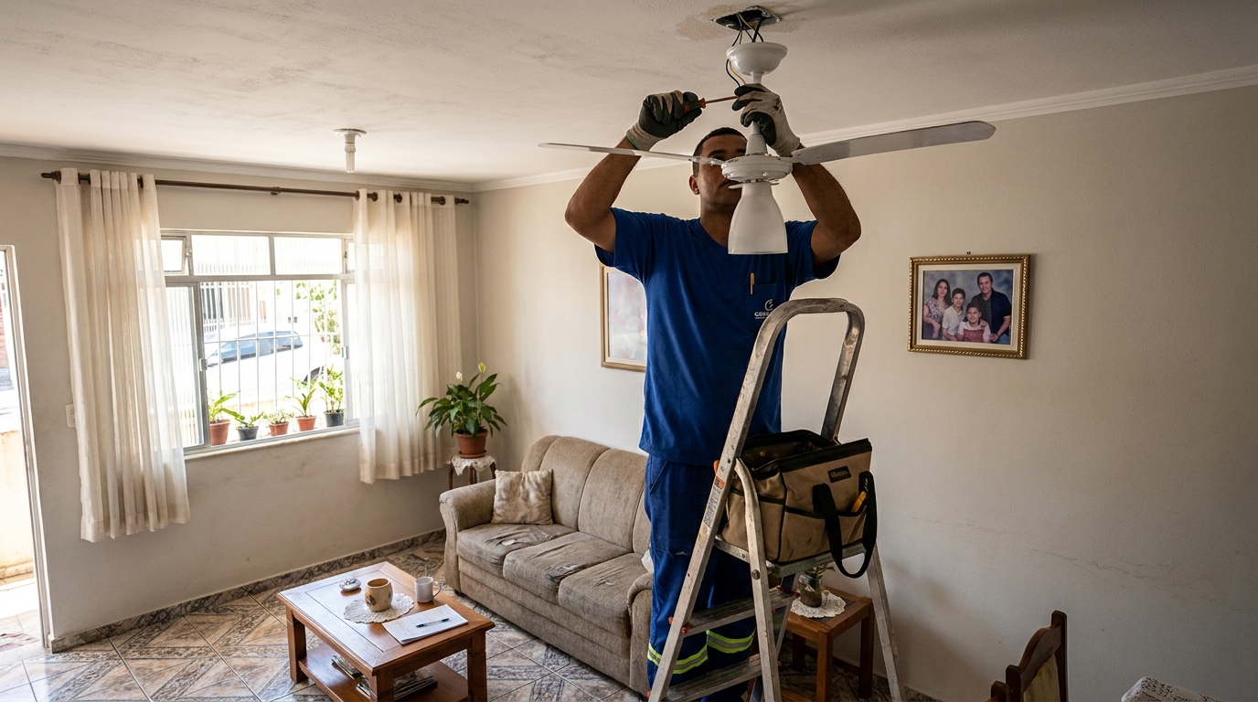 Instalacao de ventilador de teto residencial em Mogi das Cruzes‑SP